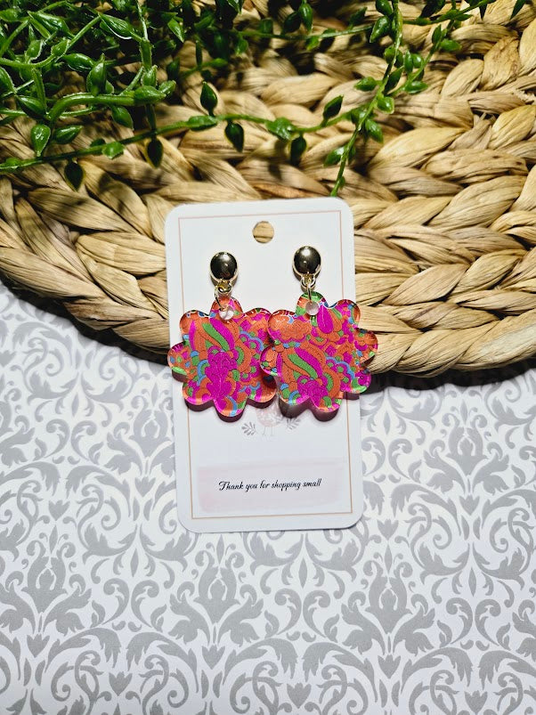 Pink and Orange Retro 1970 Flower Acrylic Earrings