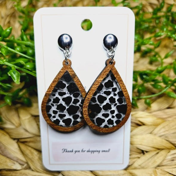 Black & Wood Inlay Teardrop Earrings