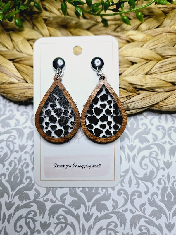 Black & Wood Inlay Teardrop Earrings