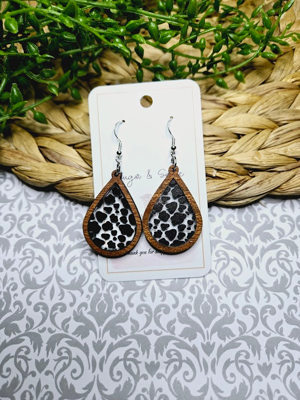 Black & Wood Inlay Teardrop Earrings