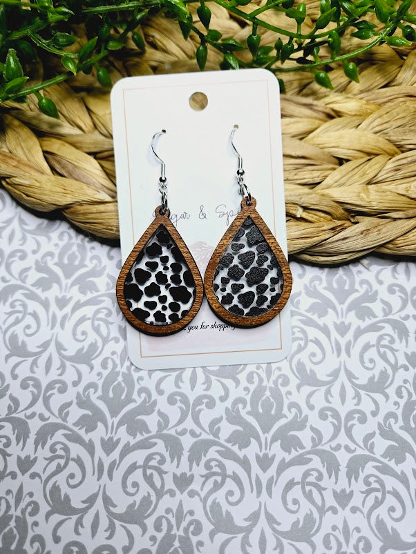 Black & Wood Inlay Teardrop Earrings