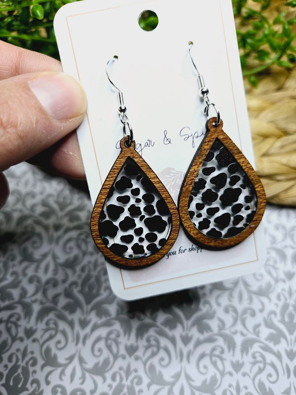 Black & Wood Inlay Teardrop Earrings