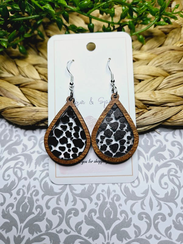 Black & Wood Inlay Teardrop Earrings