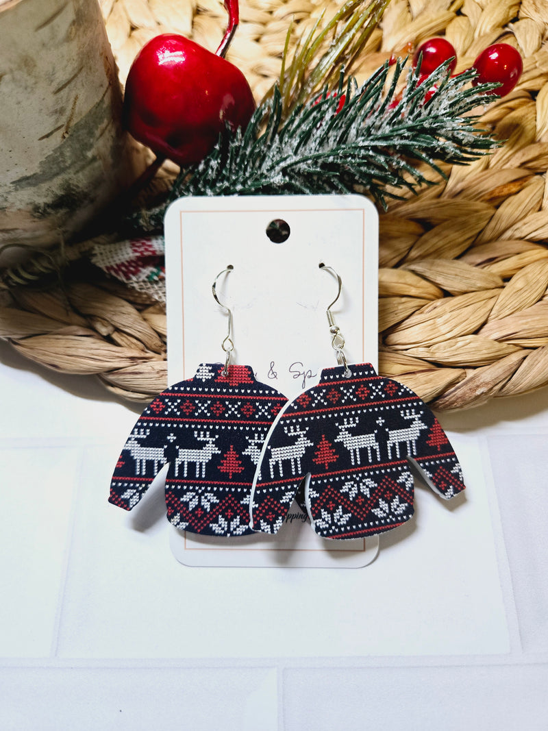 Ugly Sweater Christmas Deer Pattern Earrings