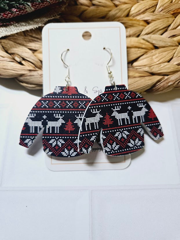 Ugly Sweater Christmas Deer Pattern Earrings