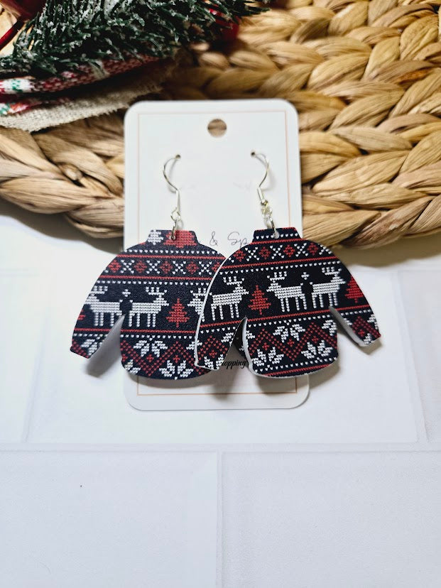 Ugly Sweater Christmas Deer Pattern Earrings