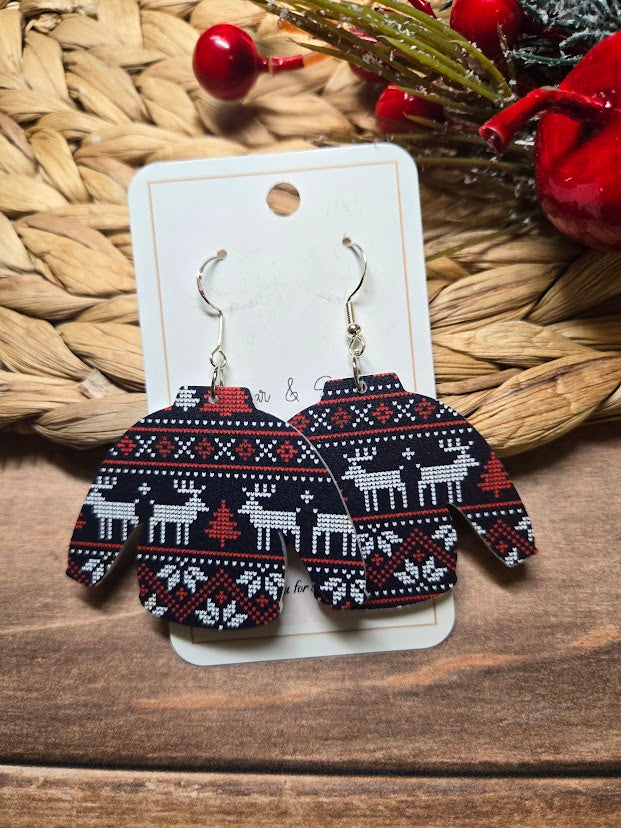 Ugly Sweater Christmas Deer Pattern Earrings