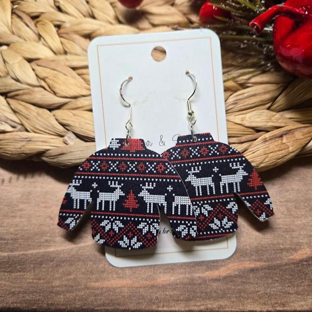 Ugly Sweater Christmas Deer Pattern Earrings