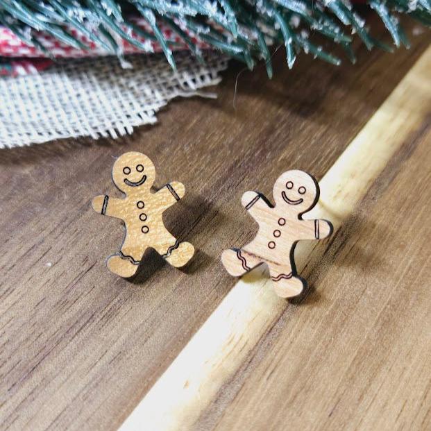 Gingerbread Man Christmas Stud Earrings