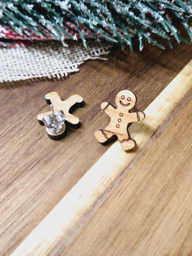 Gingerbread Man Christmas Stud Earrings