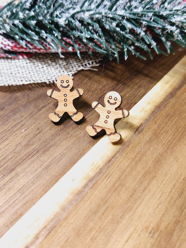 Gingerbread Man Christmas Stud Earrings