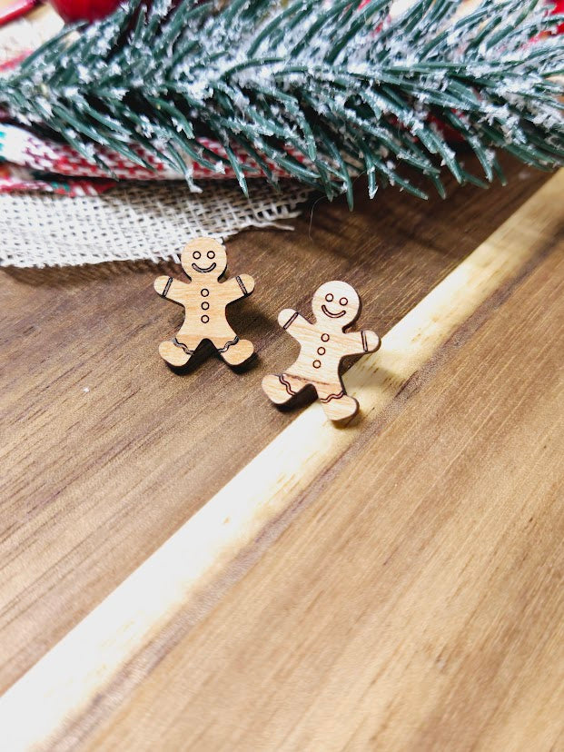 Gingerbread Man Christmas Stud Earrings