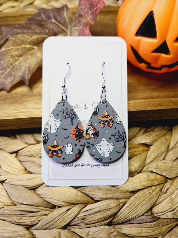 Halloween Ghosts and Witches Teardrop Earrings