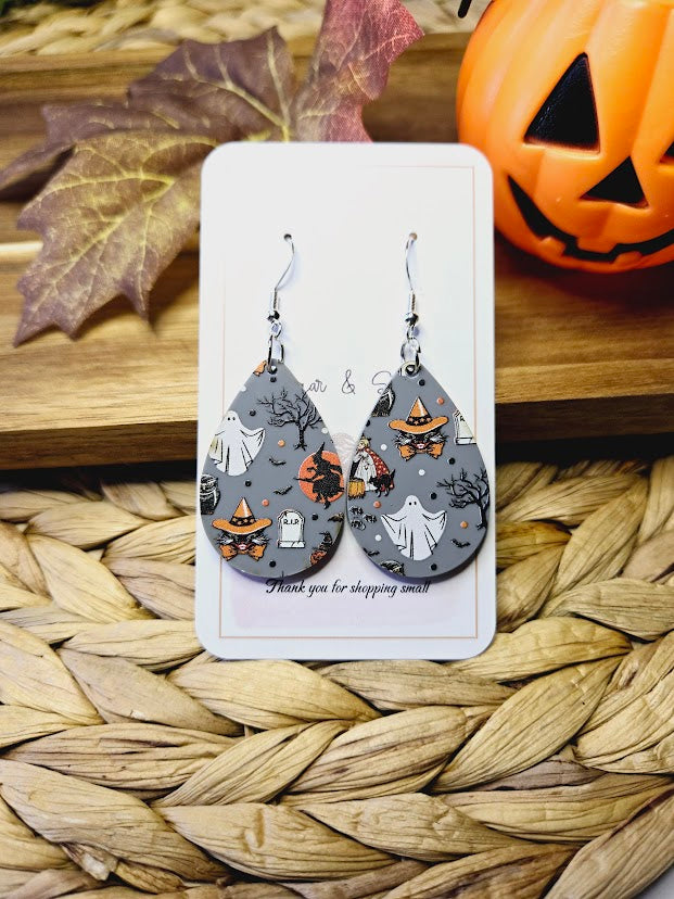 Halloween Ghosts and Witches Teardrop Earrings