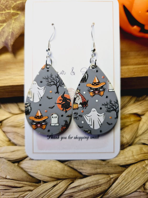 Halloween Ghosts and Witches Teardrop Earrings