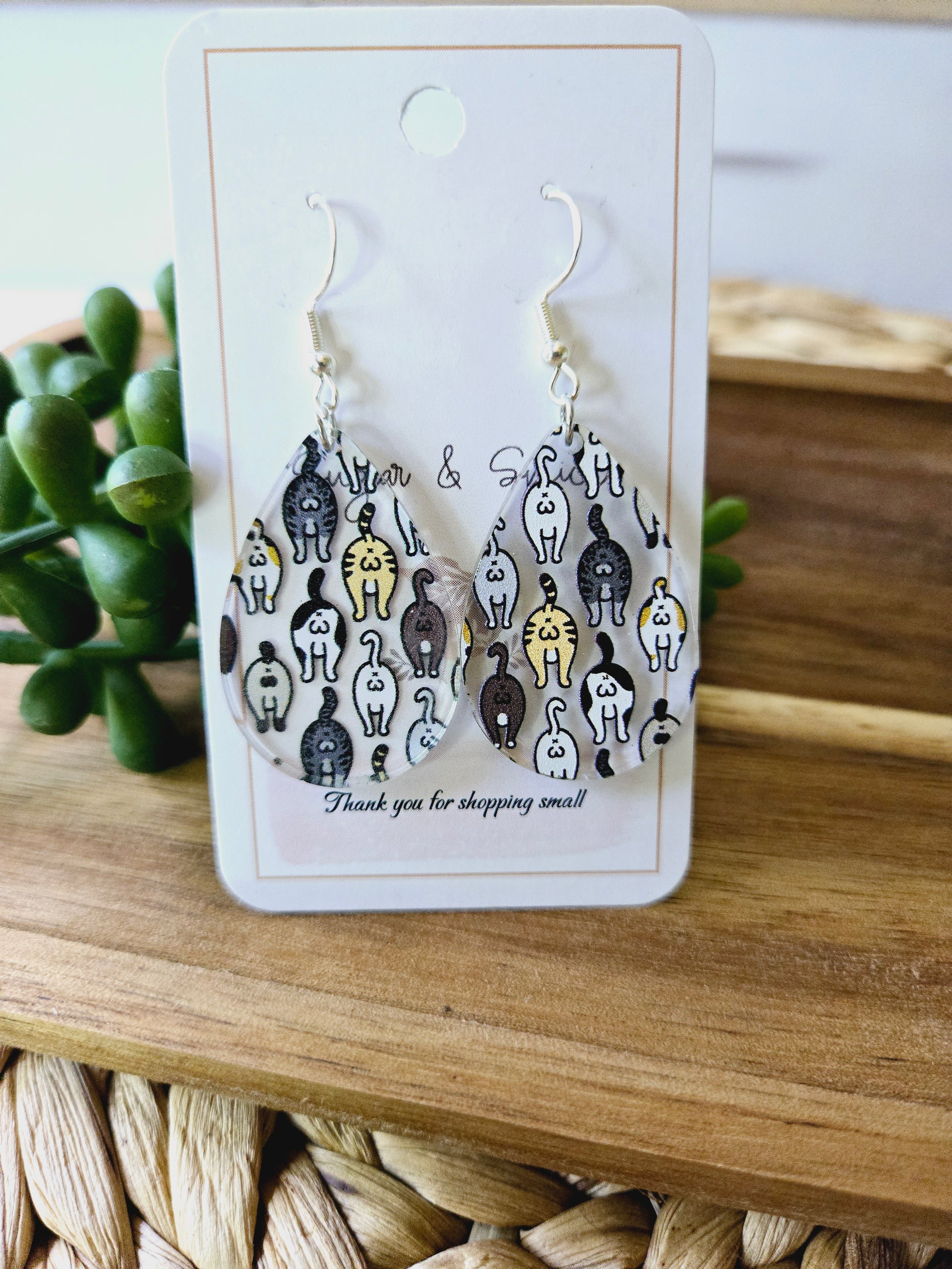 Cat Butt Tear Drop Earrings