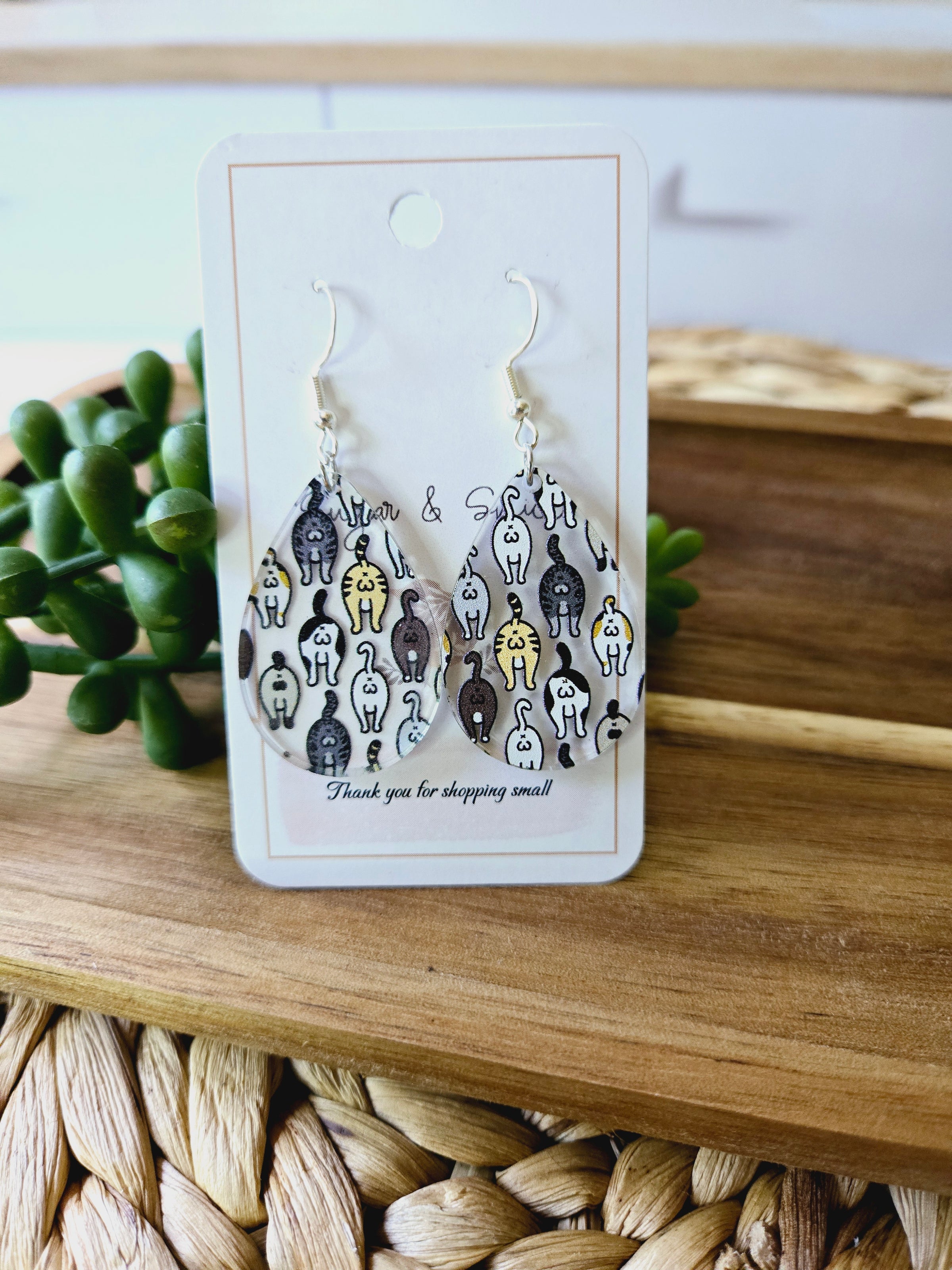 Cat Butt Tear Drop Earrings