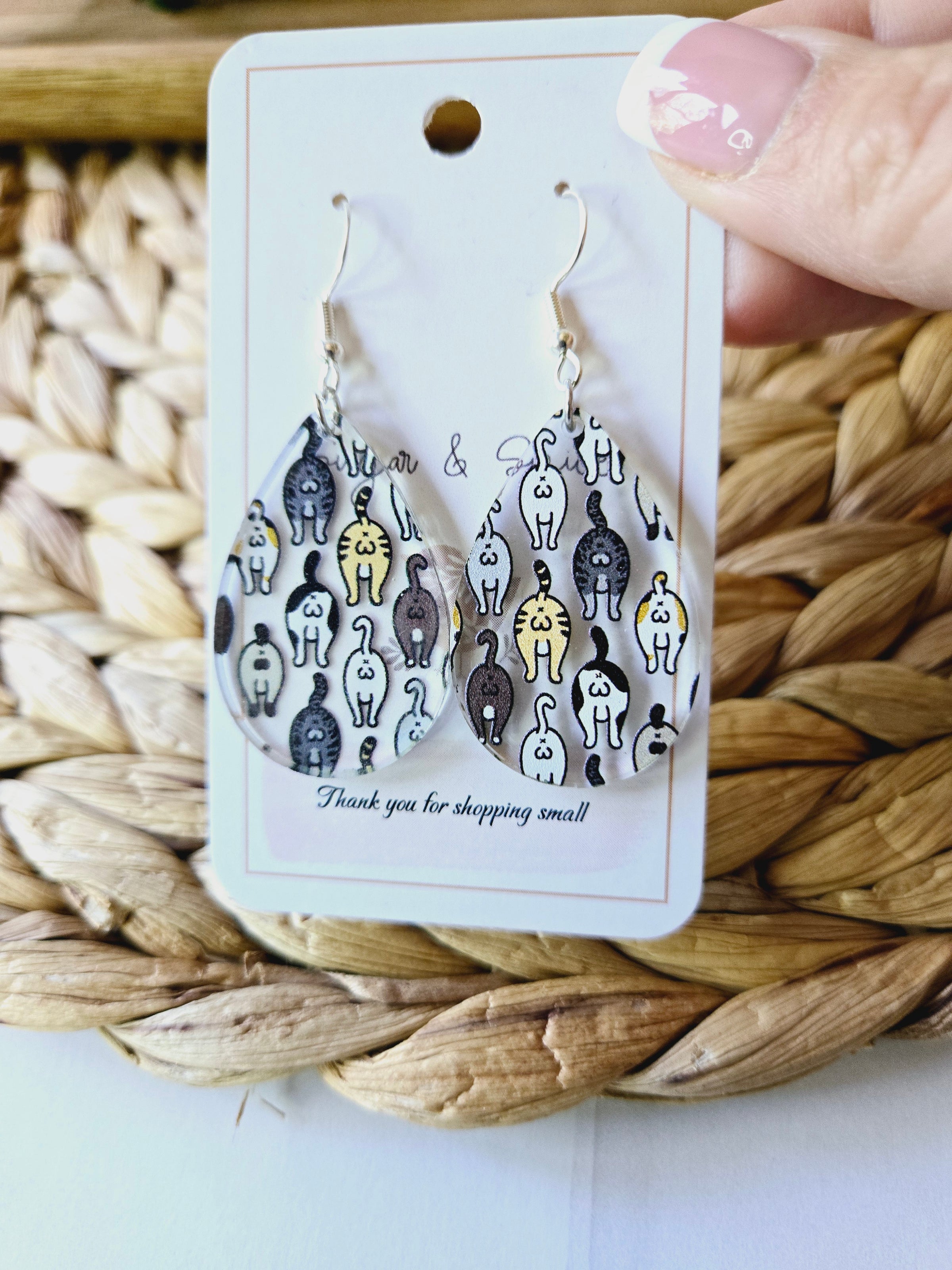 Cat Butt Tear Drop Earrings