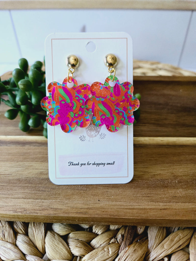 Pink and Orange Retro 1970 Flower Acrylic Earrings