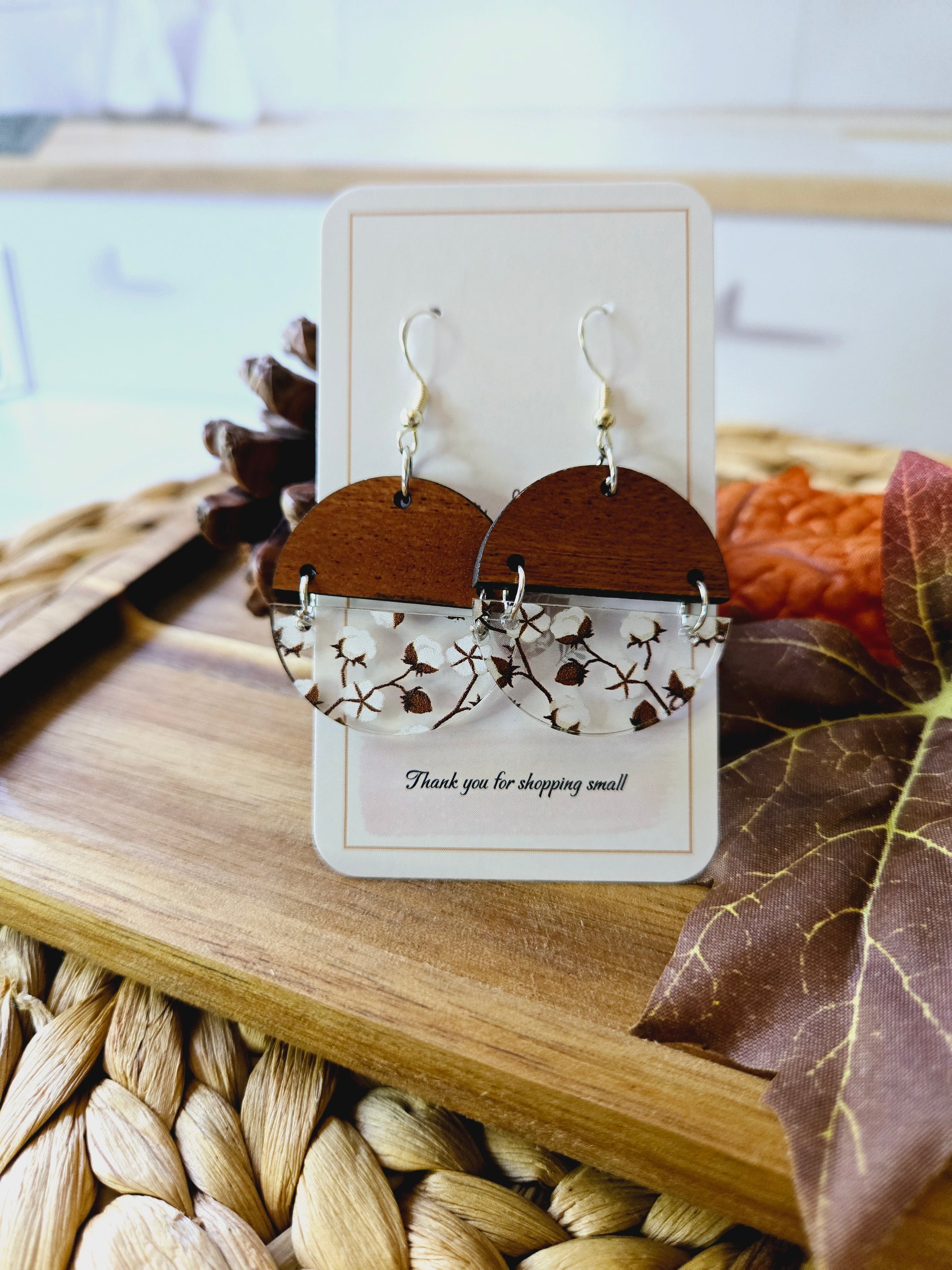 Fall cotton pattern wood Earrings