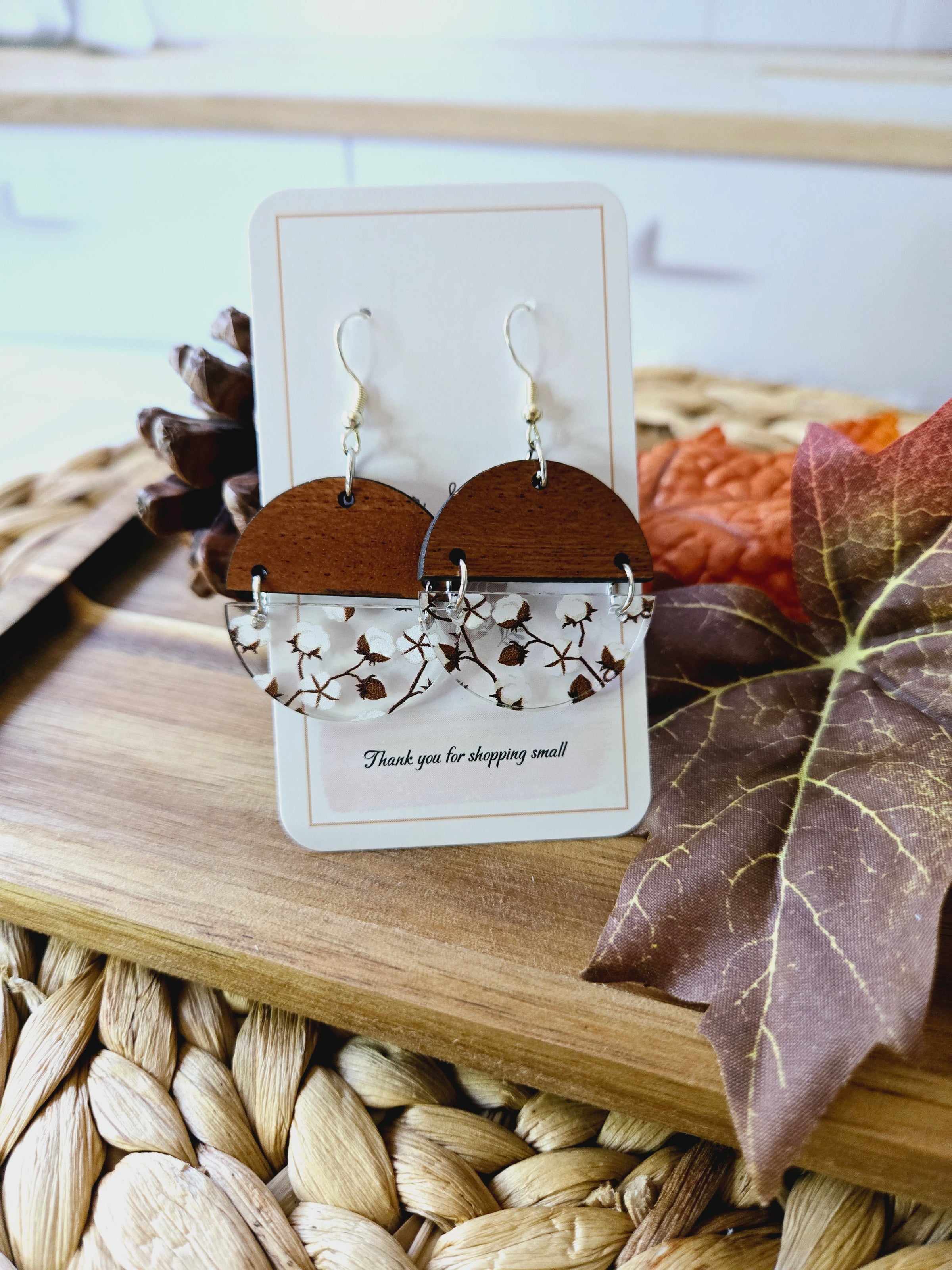 Fall cotton pattern wood Earrings