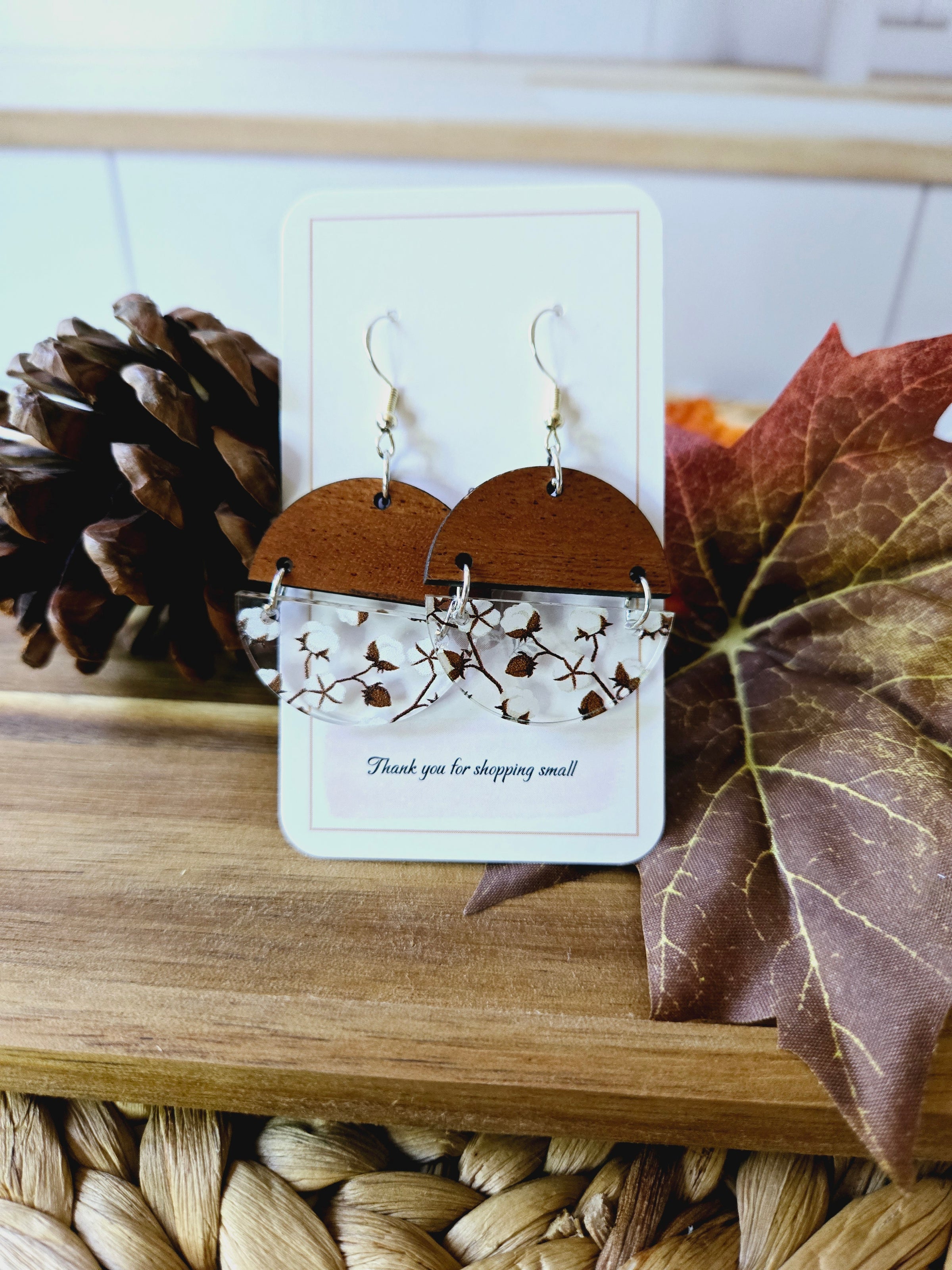 Fall cotton pattern wood Earrings