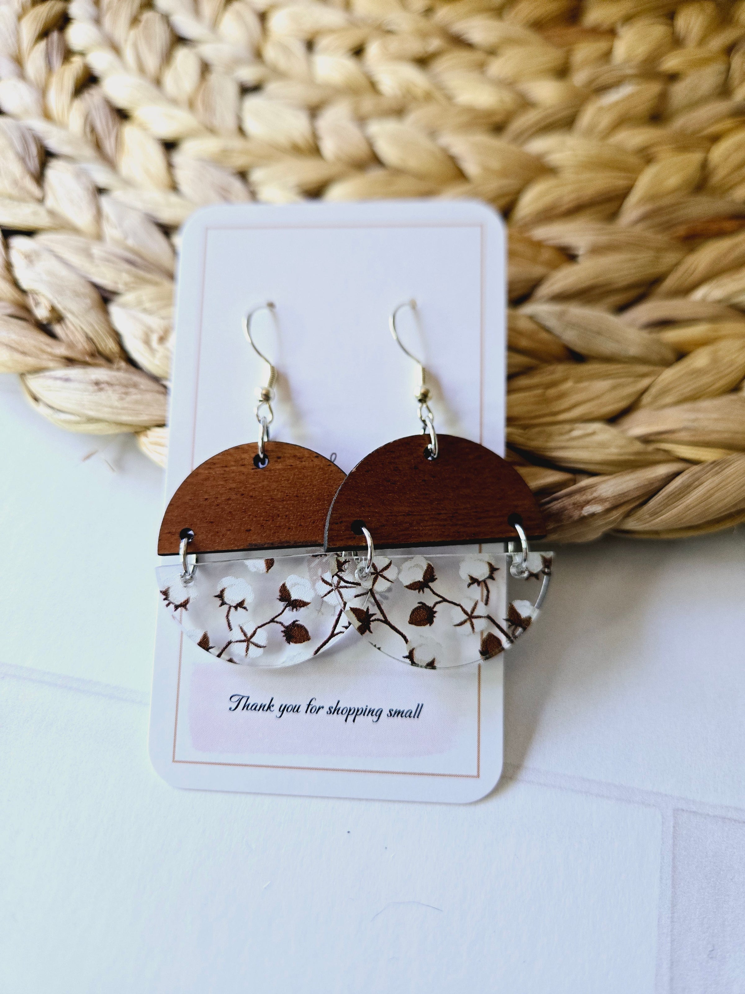 Fall cotton pattern wood Earrings