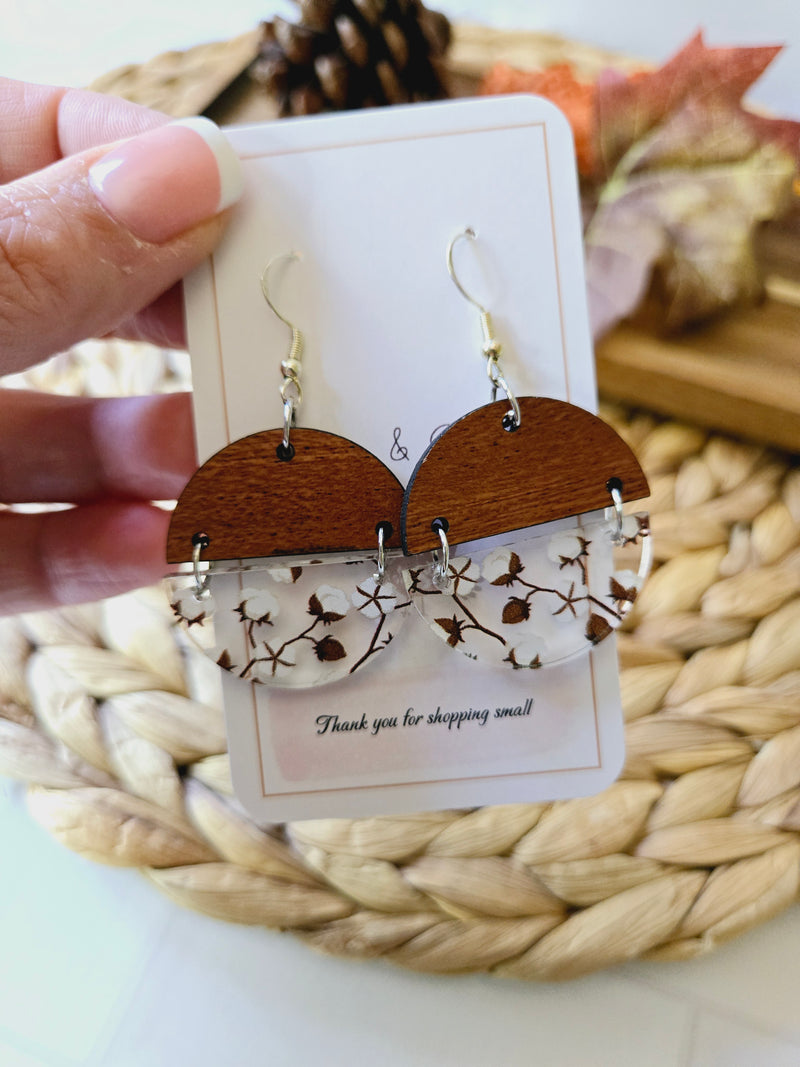 Fall cotton pattern wood Earrings