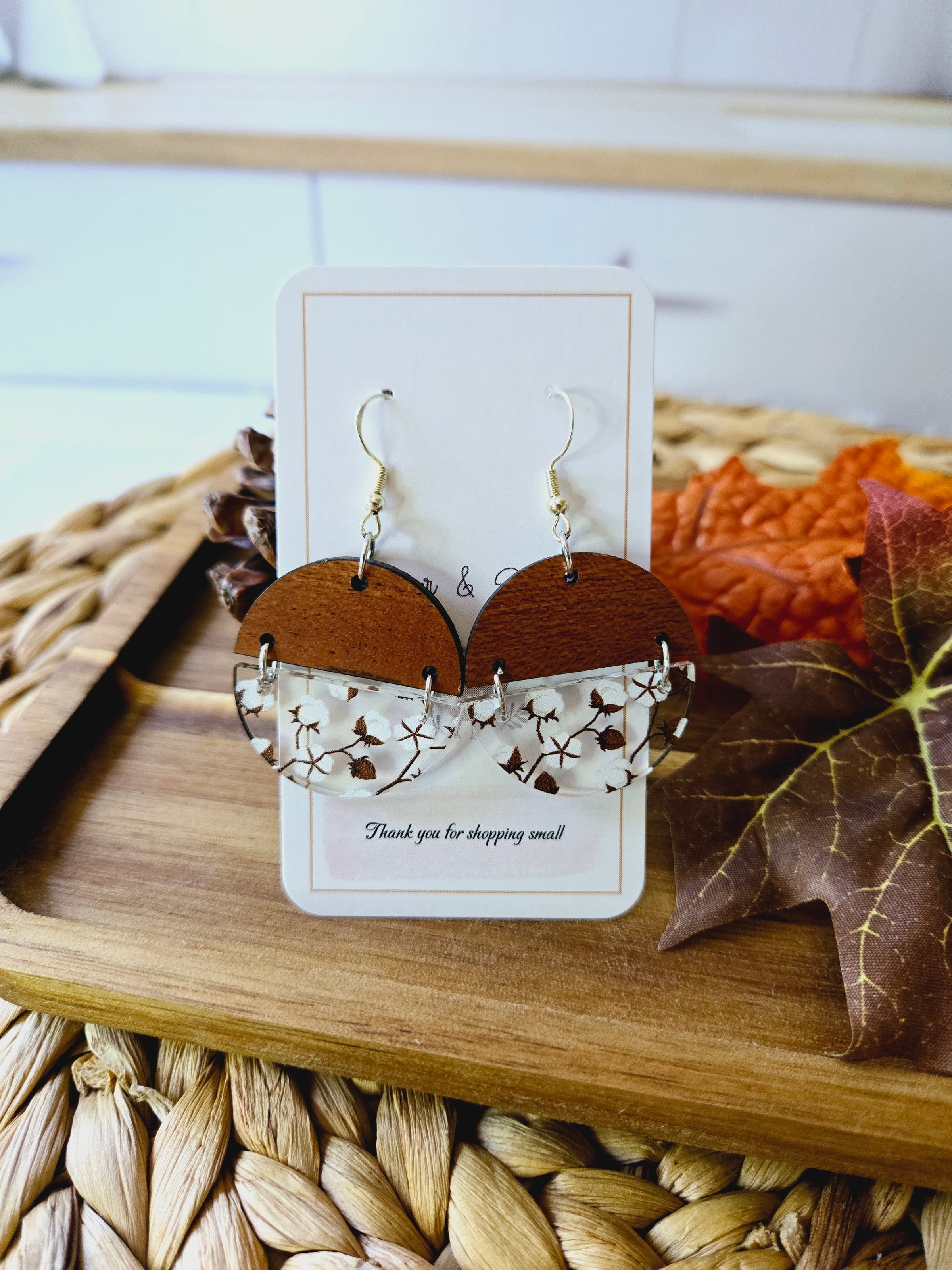 Fall cotton pattern wood Earrings