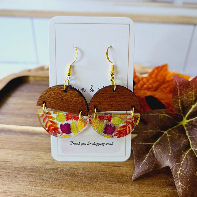 Fall Leaves & Wood Earrings