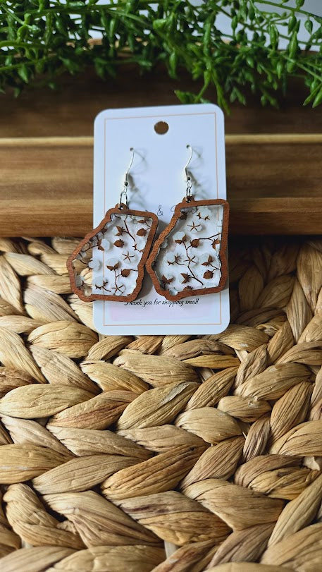 Georgia State Cotton Inlay Wood Earrings