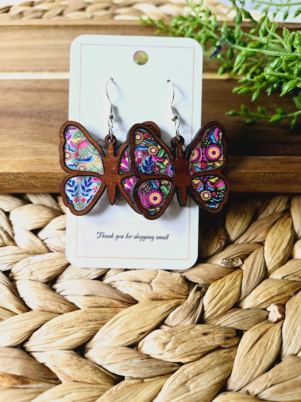 Colorful Butterfly Wood Inlay Earrings