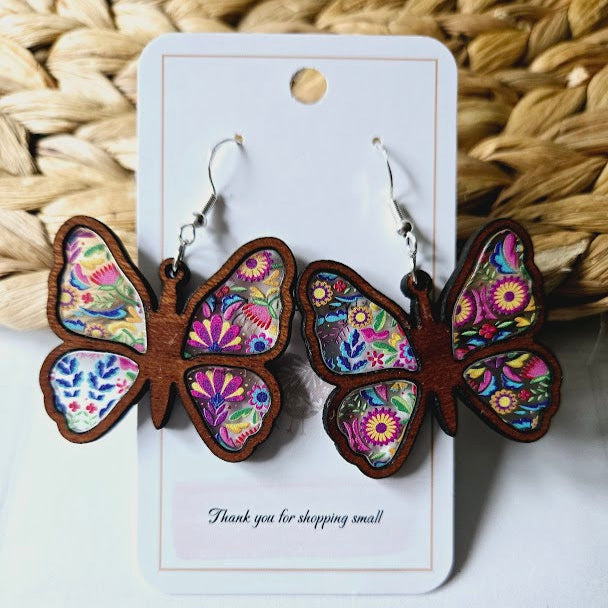 Colorful Butterfly Wood Inlay Earrings