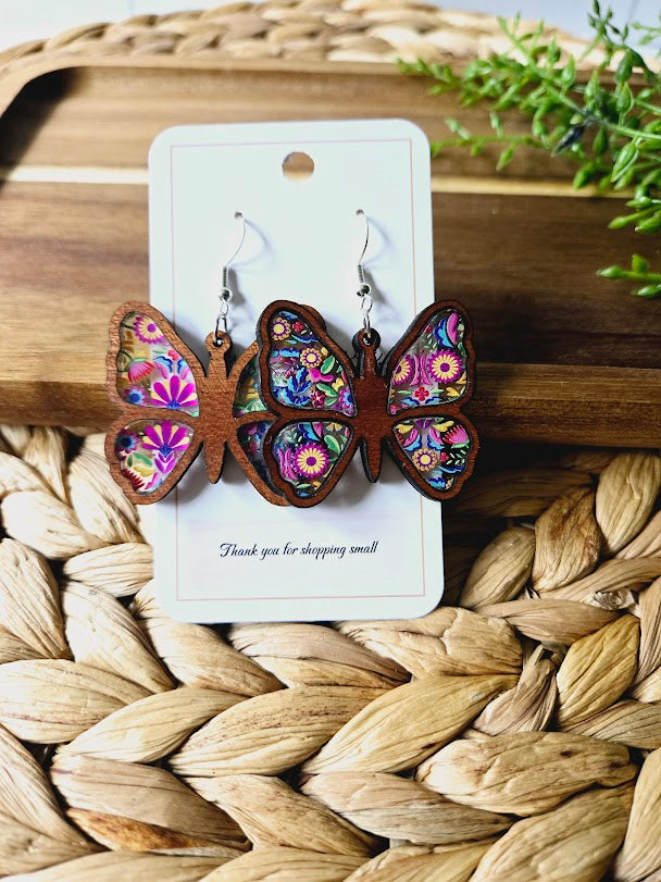 Colorful Butterfly Wood Inlay Earrings