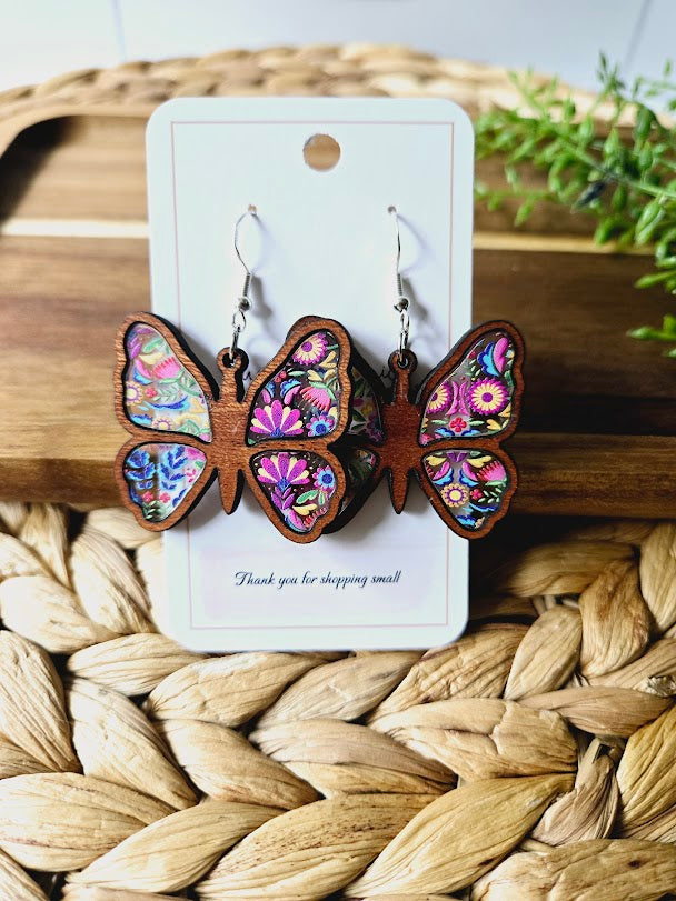 Colorful Butterfly Wood Inlay Earrings