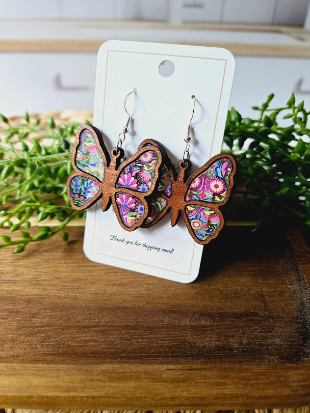 Colorful Butterfly Wood Inlay Earrings