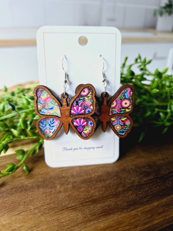 Colorful Butterfly Wood Inlay Earrings