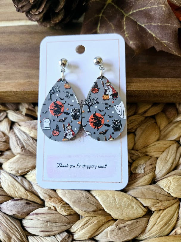 Halloween Ghosts and Witches Teardrop Earrings