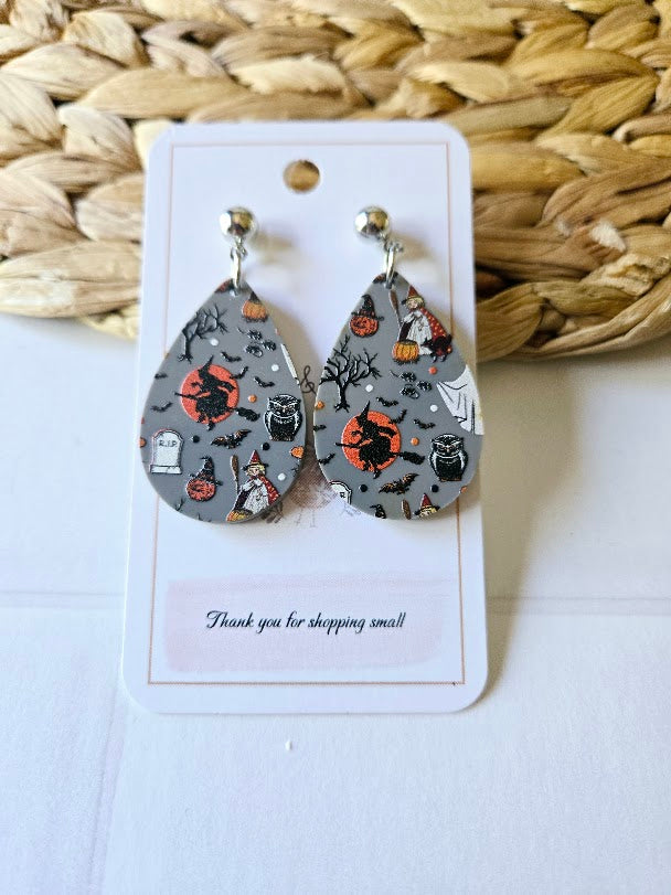 Halloween Ghosts and Witches Teardrop Earrings