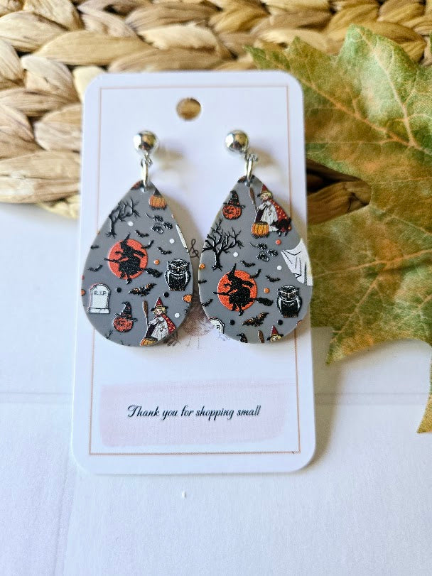 Halloween Ghosts and Witches Teardrop Earrings