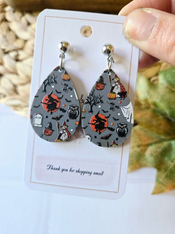 Halloween Ghosts and Witches Teardrop Earrings