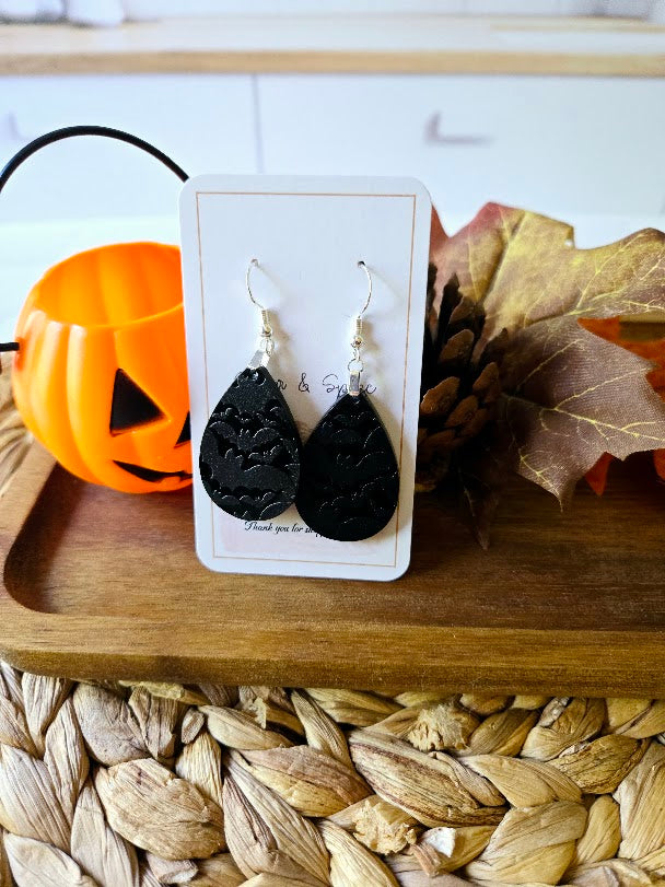 Halloween Black Bats Teardrop Earrings