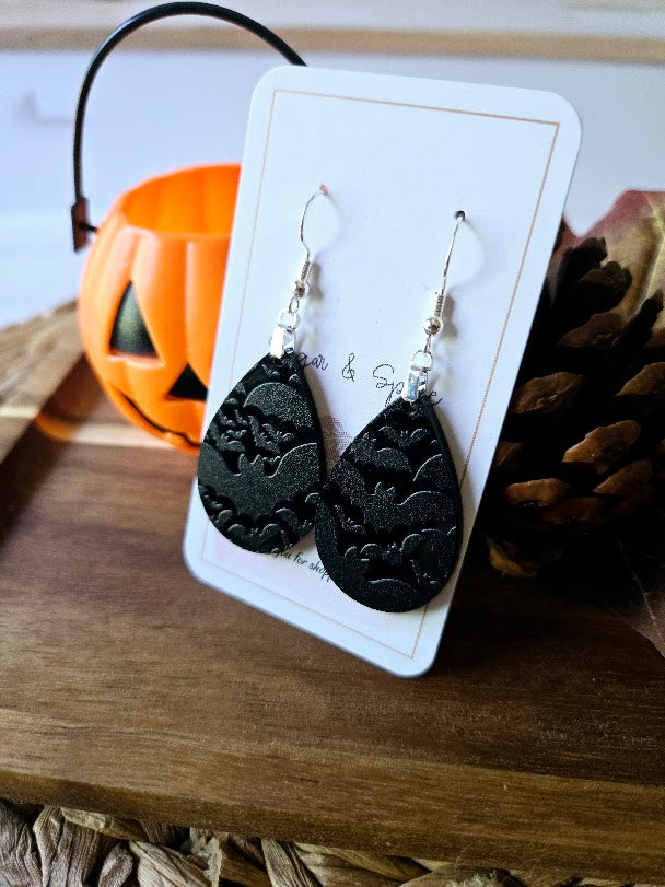 Halloween Black Bats Teardrop Earrings