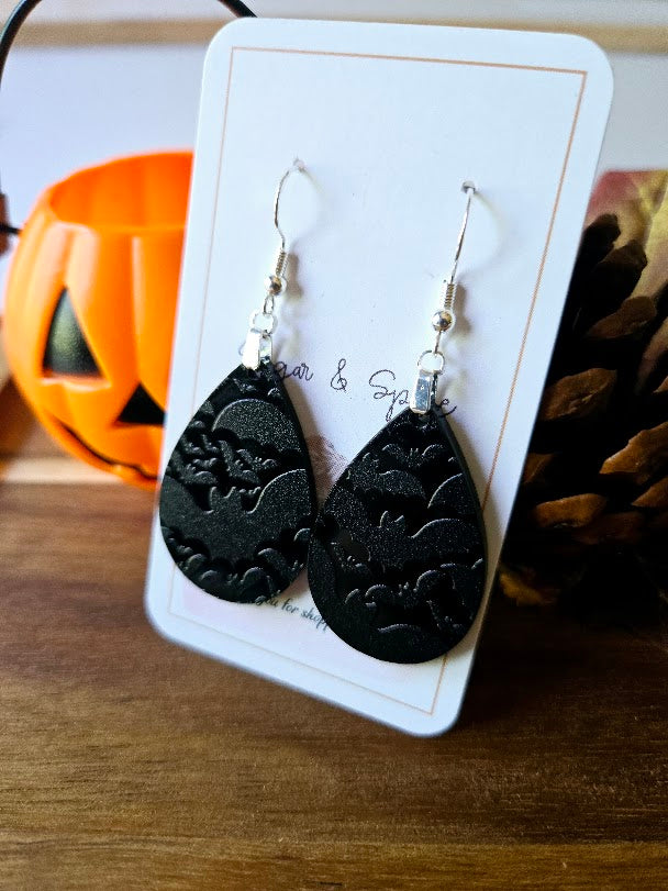 Halloween Black Bats Teardrop Earrings