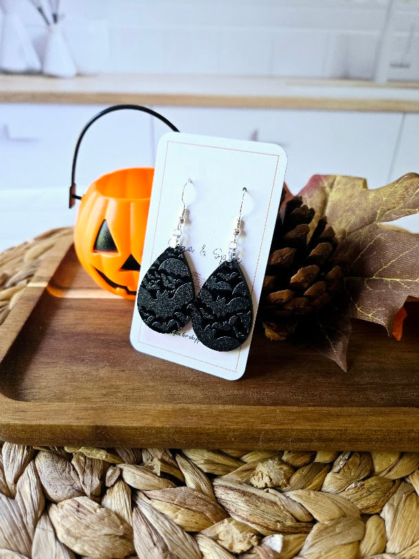 Halloween Black Bats Teardrop Earrings