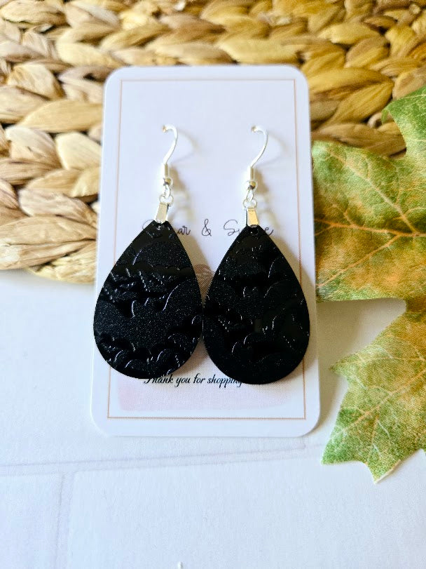 Halloween Black Bats Teardrop Earrings