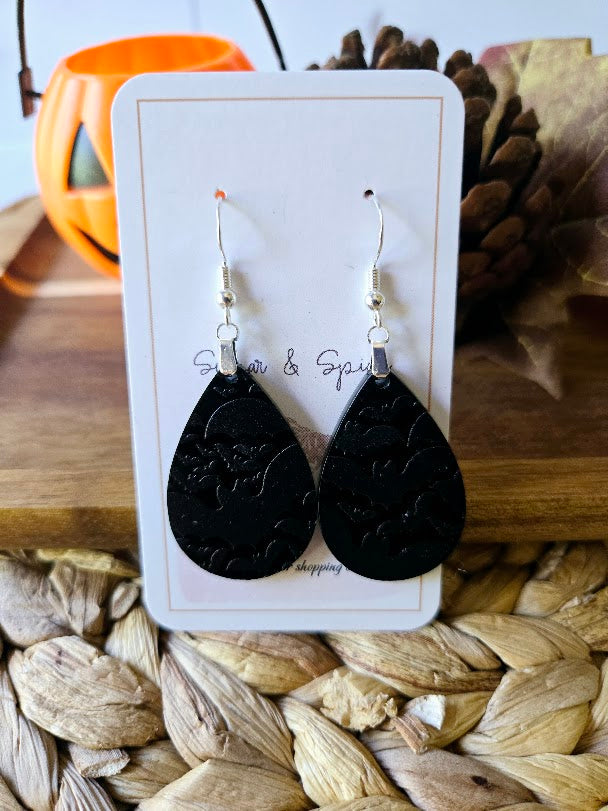 Halloween Black Bats Teardrop Earrings