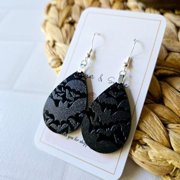 Halloween Black Bats Teardrop Earrings