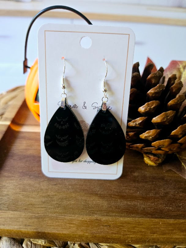 Halloween Black Pumpkin Face Teardrop Earrings