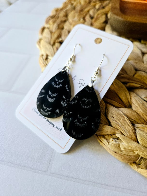 Halloween Black Pumpkin Face Teardrop Earrings